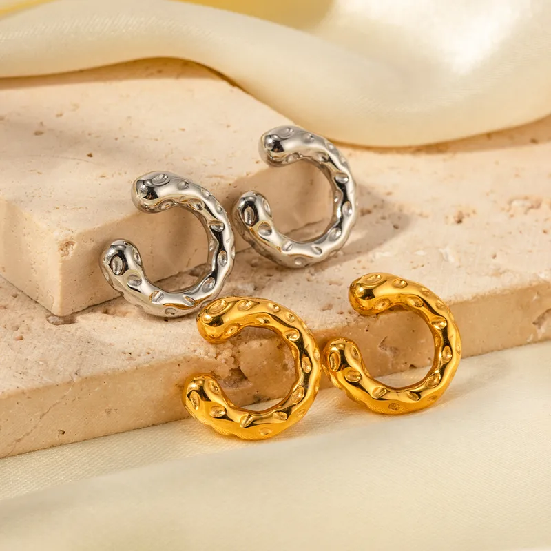 Wholesale 18K Gold Plated Real Gold Plated 304 Stainless Steel PVD Coated Geometric Waterproof Non Tarnish Plating Retro Ear Cus For Women's