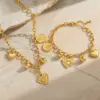 Ion Plating (IP) 18K Gold Plated Geometric Heart Shape Ball 304 Stainless Steel Casual Elegant Artistic Multi Charms Bracelet Necklace