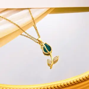 Xl2981 Dark Green Opal Necklace / Gold