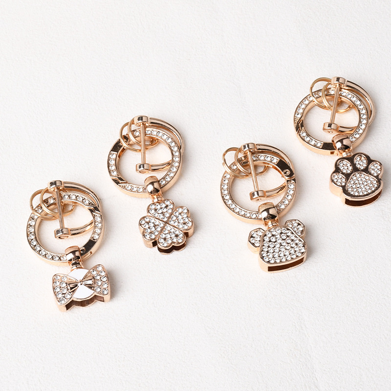 Wholesale Light luxury diamond diy keychain hardware aessories aessories ins semi-finished bear H buckle rhinestone pendant