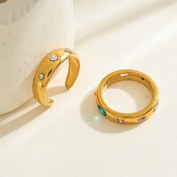 Wholesale Vacuum Electroplating (In Furnace) Plated 18K Real Gold 304 Stainless Steel Geometric Zircon Elegant Open Ring