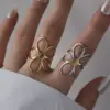 Wholesale Titanium Steel Hollow Flower Ring Women's Versatile Stainless Steel Ring Non-fading Adjustable Size Heart And Flower Pattern
