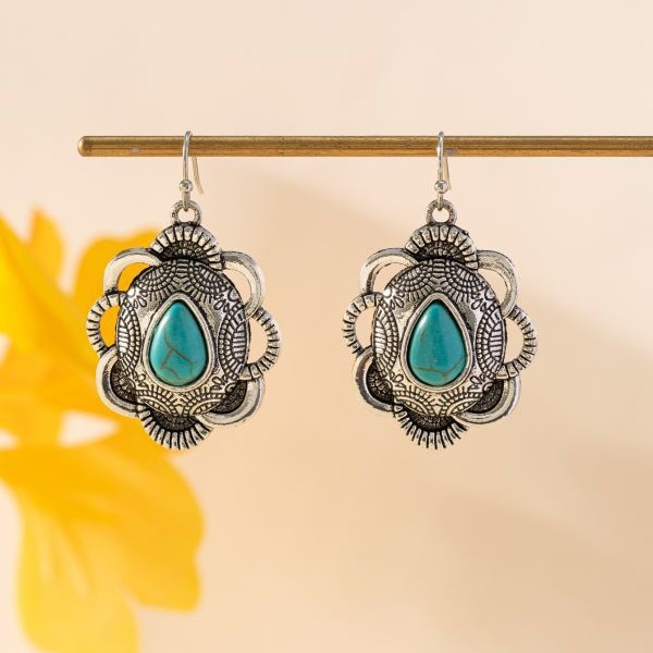 Wholesale Cross-border European and American New Retro Drop Green Necklace Earrings Jewelry suit Western-style Exaggerated Turquoise Jewelry