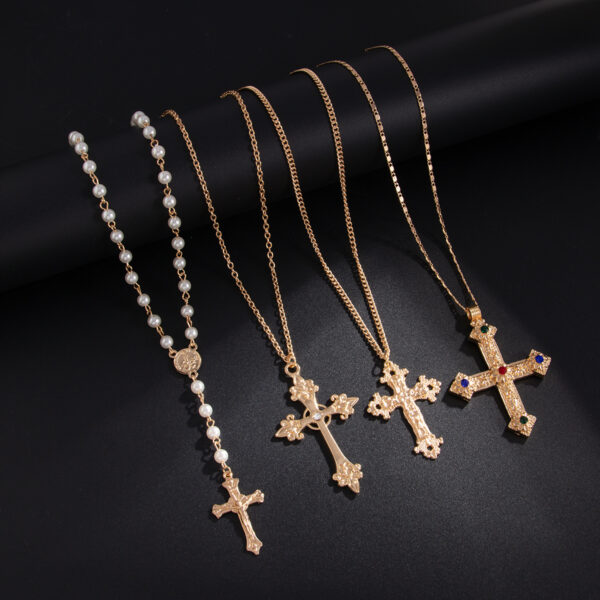 Wholesale European and American Cross-border Pendant Necklace Men's Trendy Hip-hop Niche Stitching Pearl Clavicle Chain Cross-border Men's Jewelry