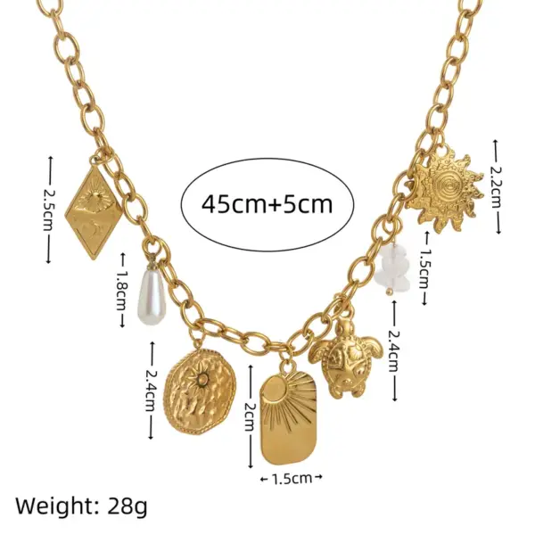 Wholesale 304 Stainless Steel Irregular Vacuum Plating Zircon 18K Gold Plated Marine Style O Subchain Figaro Chain Lobster Trigger Clasp Closure Multi Charms Necklace