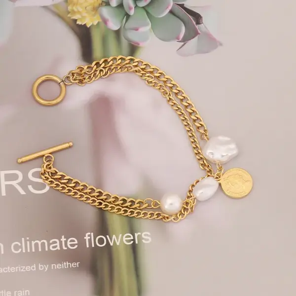 Wholesale 304 Stainless Steel Copper 18K Gold Plated Fashion Pearl Plating Inlay Star Heart Shape Pearl Bracelets