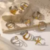 Real Gold Plated Starfish Heart Shape Flower 304 Stainless Steel Casual Waterproof Non Tarnish Open Rings