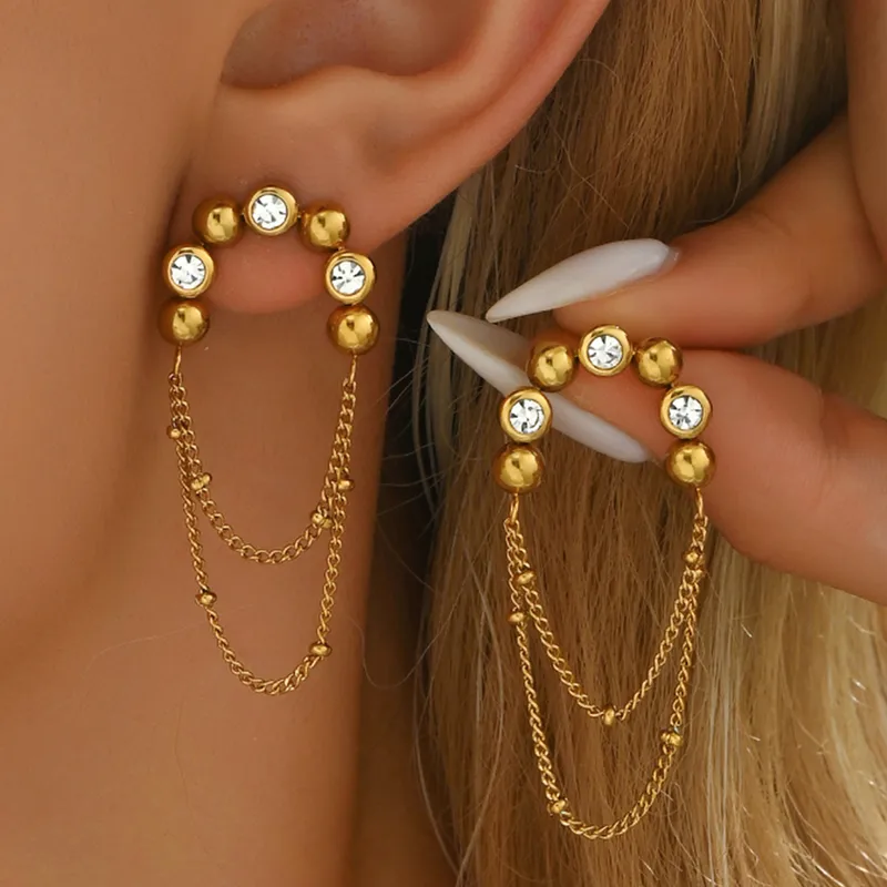 Wholesale 1 Pair Vintage Style French Style Tassel 201 Stainless Steel 18K Gold Plated op Earrings
