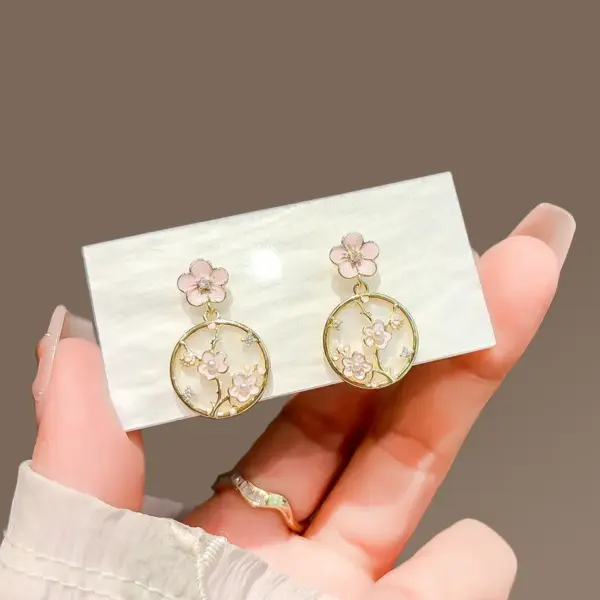 Wholesale 1 Pair Casual Elegant Sweet Round Flower Inlay Alloy Rhinestones Pearl Drop Earrings