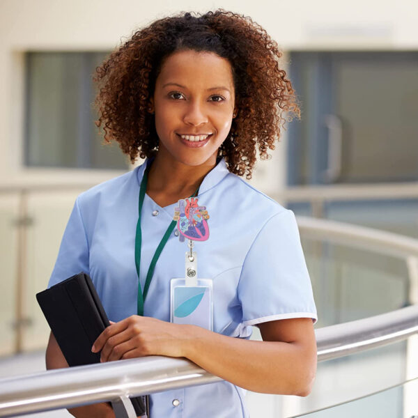 Wholesale Medical Care Heart Lung Brain Acrylic Glitter Easy Pull Retractable Clip Badge Scroll ID Buckle Easy Pull Buckle