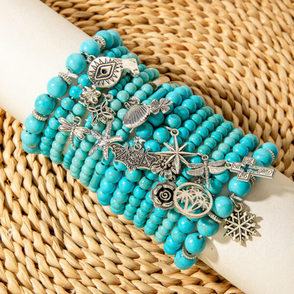 Wholesale Bohemian turquoise bracelet, cross, starfish, and sea turtle bracelet, European and American turquoise bracelet
