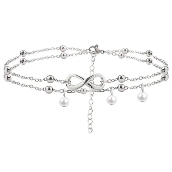 Wholesale Ins Style Infinity Imitation Pearl Titanium Steel Women's Anklet