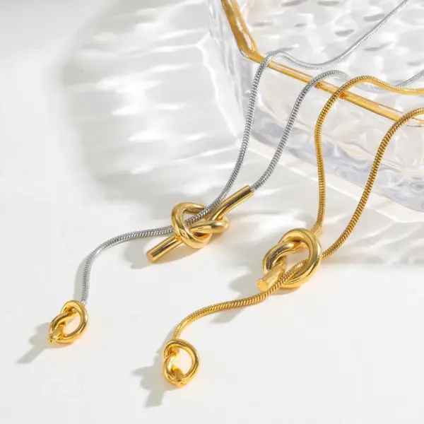 18K Gold Plated 304 Stainless Steel Vacuum Electroplating (In Furnace) Snake Chain Mixed Color (Jewelry Metal Contrast Color) Knot Necklace For Women