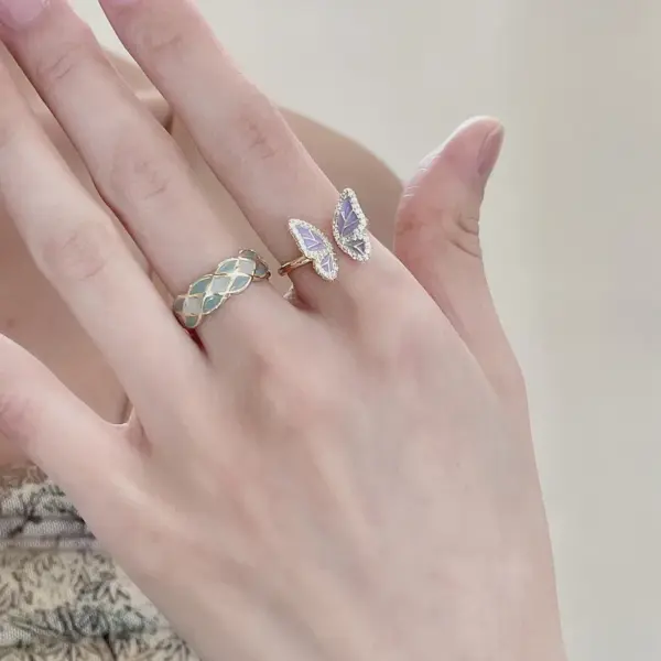 Wholesale Fashion Butterfly Copper Inlay Pearl Zircon Rings 1 Piece