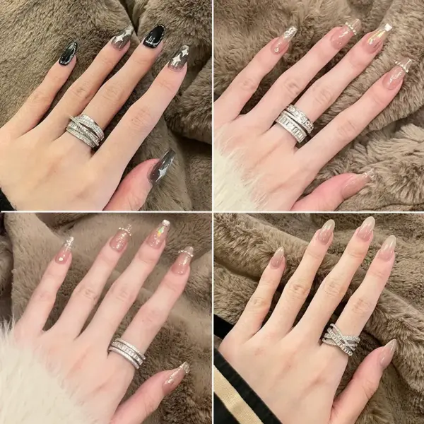 Wholesale Elegant Lady Geometric Copper Inlay Zircon Open Rings
