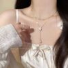 Wholesale Early Spring Accessories Pearl Necklace Simple and High-End Double-Layer Stacked Halter Camellia Sweater Chain Women's Clavicle Chain