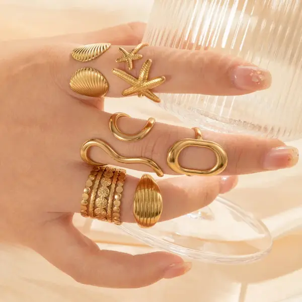 Wholesale Jewelry Vintage Style French Style Simple Style Geometric Starfish Shell 304 Stainless Steel Open Rings