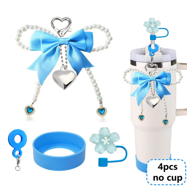 Wholesale South Korea Jewelry Ins Fashion Bow Pearl Mobile Phone Hanging Chain Stanley Cup Couple Love Straw Cap