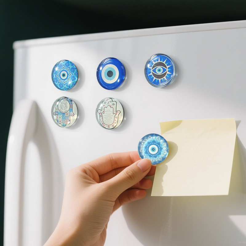 Wholesale Cross-Border New European and American Devil's Eye Crystal Glass Refrigerator Magnets Customized Scenic St Travel Souvenir Magnetic Stickers