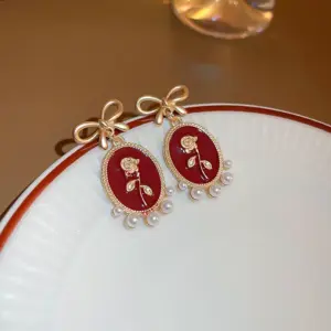 33# Silver Needle red butterfly earrings (real gold plating)