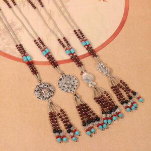 Wholesale Bohemian wooden long sweater chain cotton and linen accessories