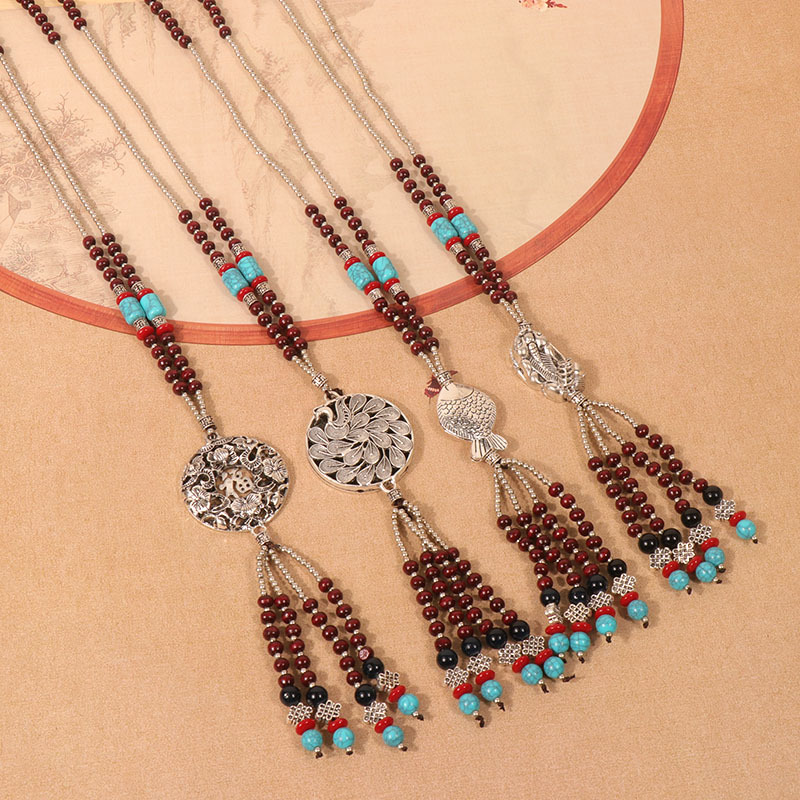 Wholesale Bohemian wooden long sweater chain cotton and linen aessories