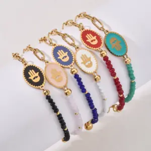 Wholesale Streetwear Devil's Eye Palm Stainless Steel Crystal Beaded Plating Bracelets