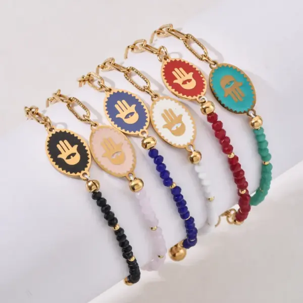 Wholesale Streetwear Devil's Eye Palm Stainless Steel Crystal Beaded Plating Bracelets