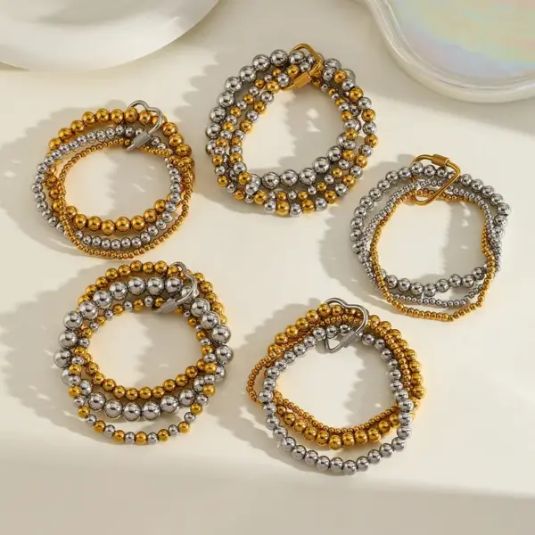 Wholesale Stainless Steel 18K Gold Plated Multi-Layer Beaded Elastic Rope Bracelet Casual Everyday Date Selfie Festival Geometric Heart Shape