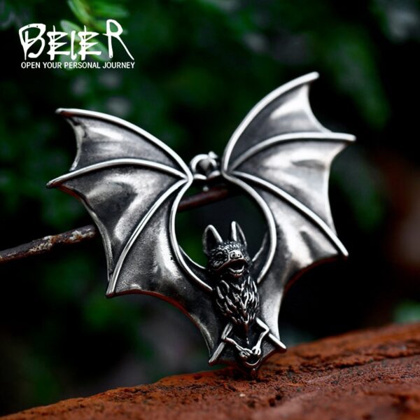 Wholesale Cross-Border Export Punk Style Stainless Steel Pendant Wholesale New Retro Dark Bat Titanium Steel Necklace Pendant