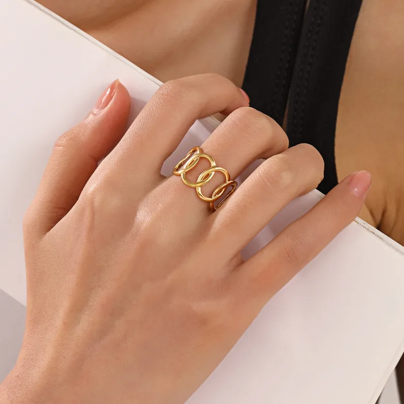 PVD Coated 18K Gold Plated Oval 304 Stainless Steel Casual Waterproof Non Tarnish Open Rings