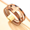 Wholesale Layered leather wide cross bracelet with magnetic clasp