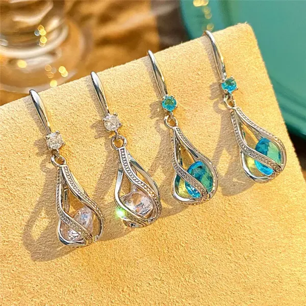 oly-a59ae8f4bab6822e8fb4bbd82e3a25c0 Wholesale Jewelry IG Style Fairy Style Lady Geometric Water oplets Copper Artificial Crystal Artificial Zircon White Gold Plated Plating Hollow Out Inlay Cable Chain Jewelry Set