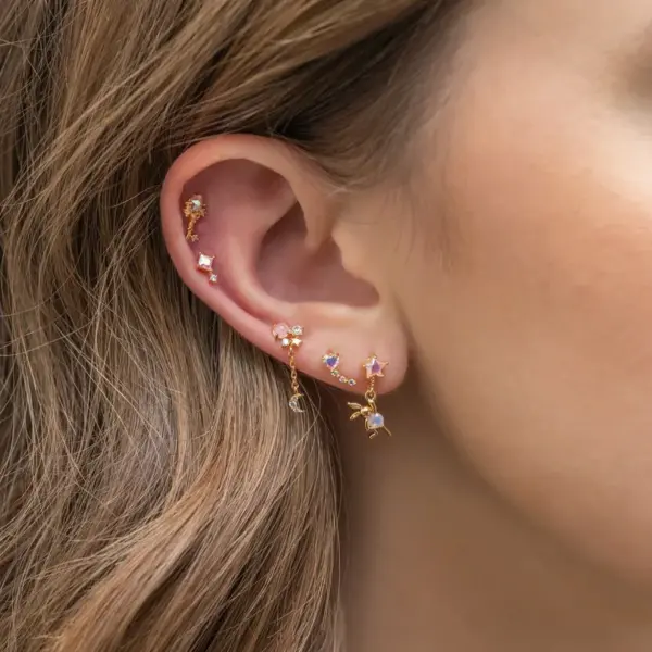 Ethnic Style Geometric Copper Artificial Gemstones Earrings Ear Studs