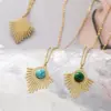 Wholesale Retro Round Stripe Stainless Steel Inlay Natural Stone Turquoise Pendant Necklace 1 Piece