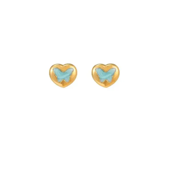 Wholesale PVD Coated 18K Gold Plated Heart Shape Stainless Steel Cute Waterproof Non Tarnish Ear Studs