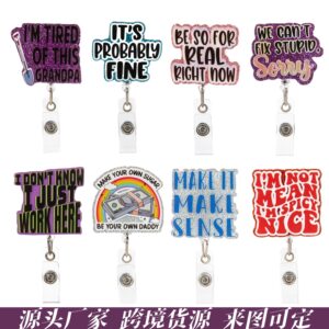 Wholesale Cross-border acrylic interesting English sentences easy to pull buckle badge clip buckle doctor nurse telescopic buckle easy to pull