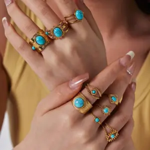 Wholesale PVD Coated Real Gold Plated 18K Gold Water Droplets 304 Stainless Steel Retro Waterproof Non Tarnish Open Rings