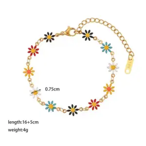 【XKB0140】Multicolored Daisy Bracelet / Gold