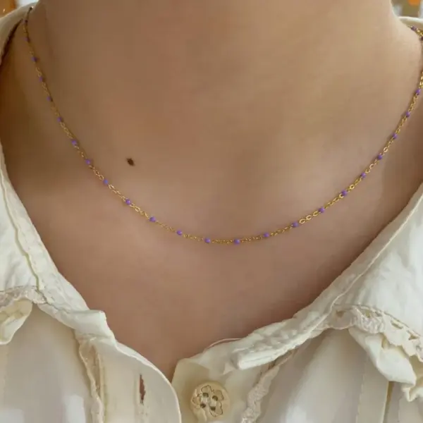 Wholesale PVD Coated Real Gold Plated 16K White Plating Color Block 304 Stainless Steel Casual Modern Style Waterproof Non Tarnish Necklace