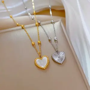 Wholesale Lady Heart Shape Shell Titanium Steel Plating Pendant Necklace 1 Piece