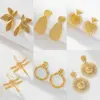 Wholesale Real Gold Plated 316 Stainless Steel PVD Coated Leaf Dragonfly Basic Simple Style Classic Style Hoop Earrings For Women's