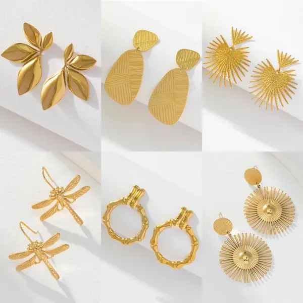 Wholesale Real Gold Plated 316 Stainless Steel PVD Coated Leaf Dragonfly Basic Simple Style Classic Style Hoop Earrings For Women's