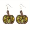Wholesale Halloween Thanksgiving Vintage Wood Inlaid Sequin Earrings