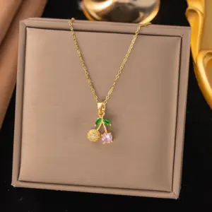 8282 Pink Diamond Cherry Necklace / Gold