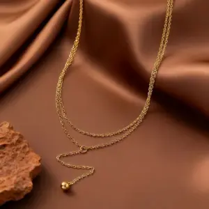 X01309-Double-layer Small Gold Ball Necklace- Gold