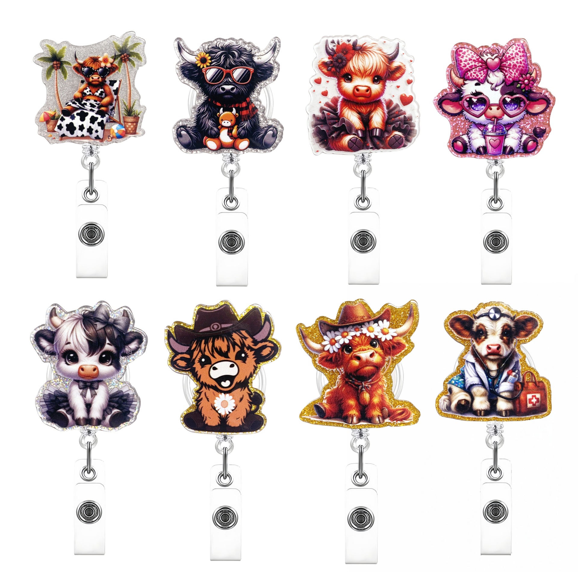 Wholesale Cross-border sply of interesting funny animal retractable badge clip cattle and horses cute pet wind ID buckle easy to pull buckle