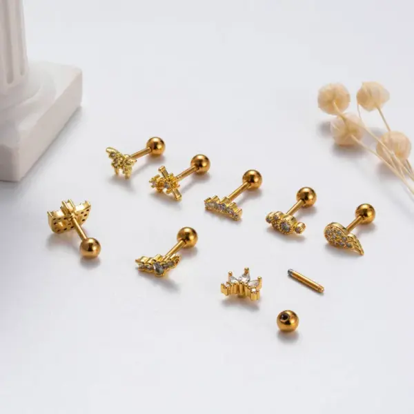 Wholesale 1 Piece Sweet Simple Style Geometric Wings Butterfly Plating Inlay Copper Zircon Cartilage Earrings