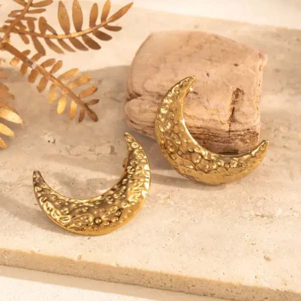 Wholesale 1 Pair IG Style French Style Moon Starfish 304 Stainless Steel Ear Studs