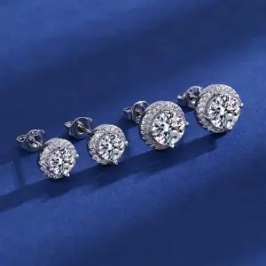 Wholesale 1 Pair Copper Imitation Moissanite Moissanite Earrings Round Ear Studs